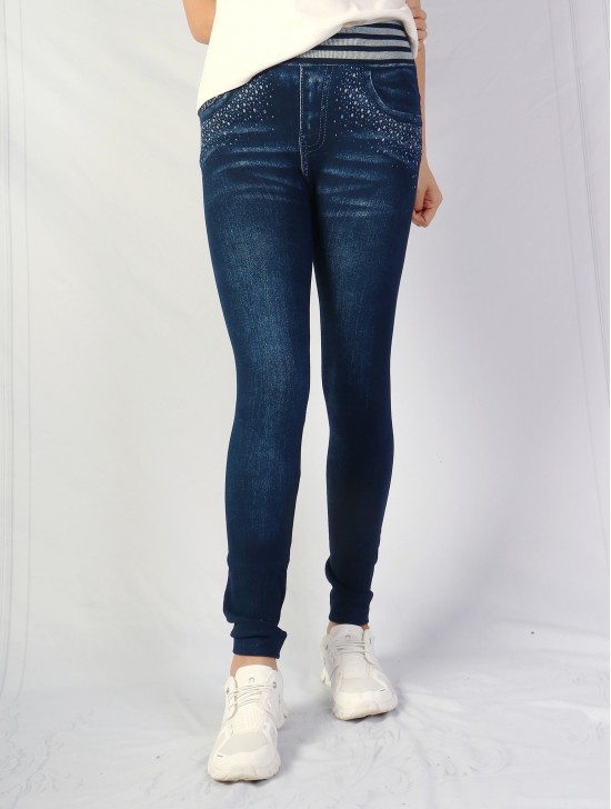 High Waist Denim Style Stretchy Legging (Fleece Lined) (One Size) High Waist Denim Style Stretchy Legging (Fleece Lined) (One Size)